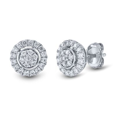 Lab Grown Diamond Earrings with Halo in 14K White Gold (1/2 ct. tw.)