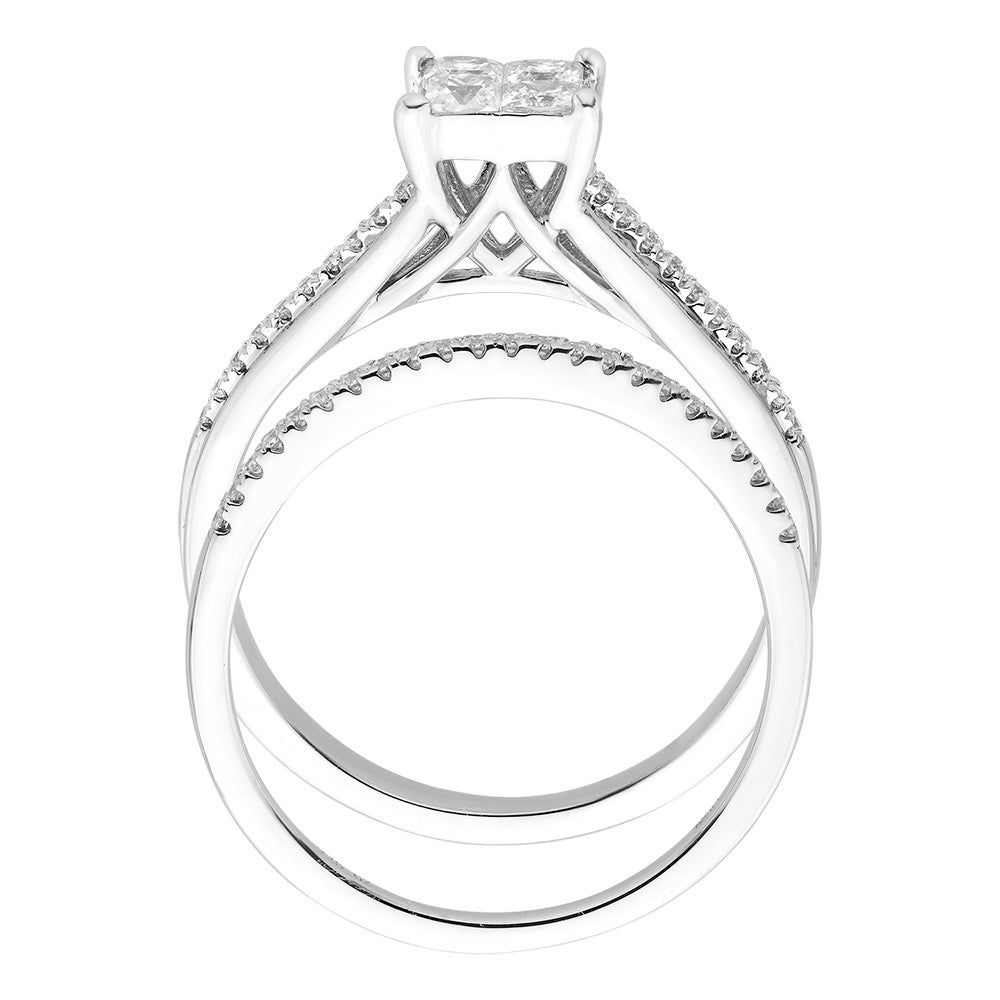 Princess-Cut Diamond Bridal Set with Cluster Diamonds 10K White Gold (1/2 ct. tw.)