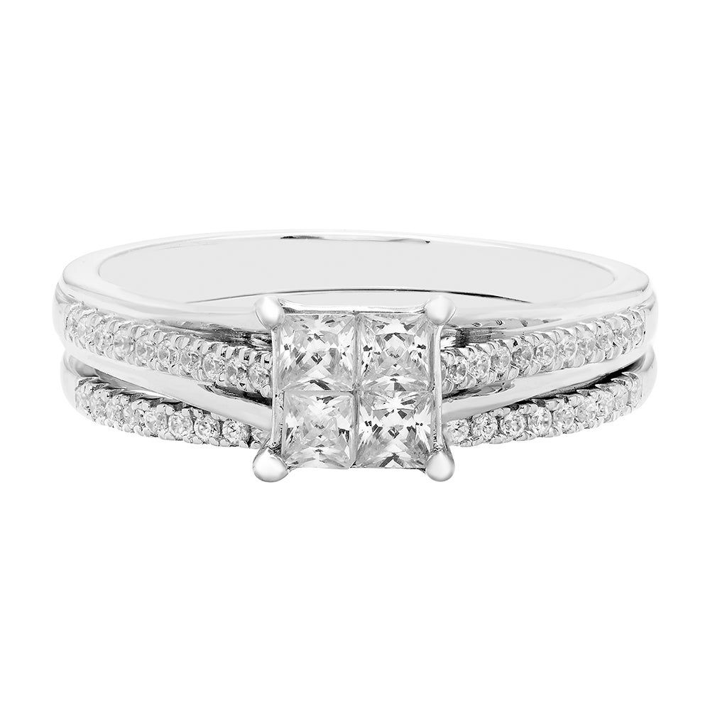 Princess-Cut Diamond Bridal Set with Cluster Diamonds 10K White Gold (1/2 ct. tw.)