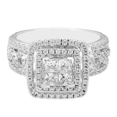 Princess-Cut Cluster Diamond Engagement Ring 14K White Gold (1 1/3 ct. tw.)