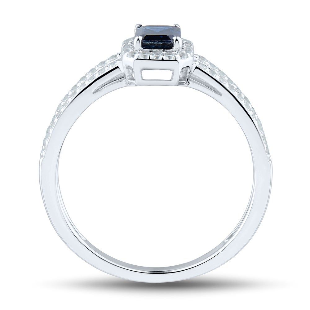 Emerald-Cut Blue Sapphire & Lab-Created White Ring 10K Gold