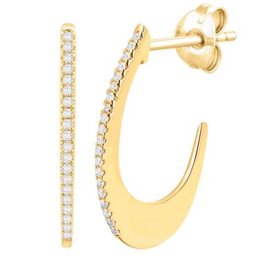 J-Hoop Earrings with PavÃ© Diamonds in 10K Yellow Gold (1/8 ct. tw.)