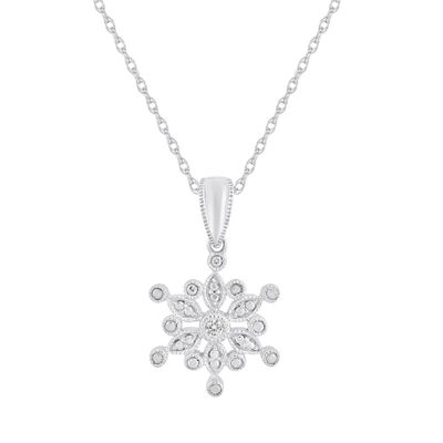 Snowflake Pendant with Diamond Accent in Sterling Silver