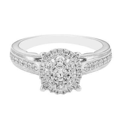 Oval Cluster Diamond Engagement Ring with Milgrain Detail 10K White Gold (1/2 ct. tw.)