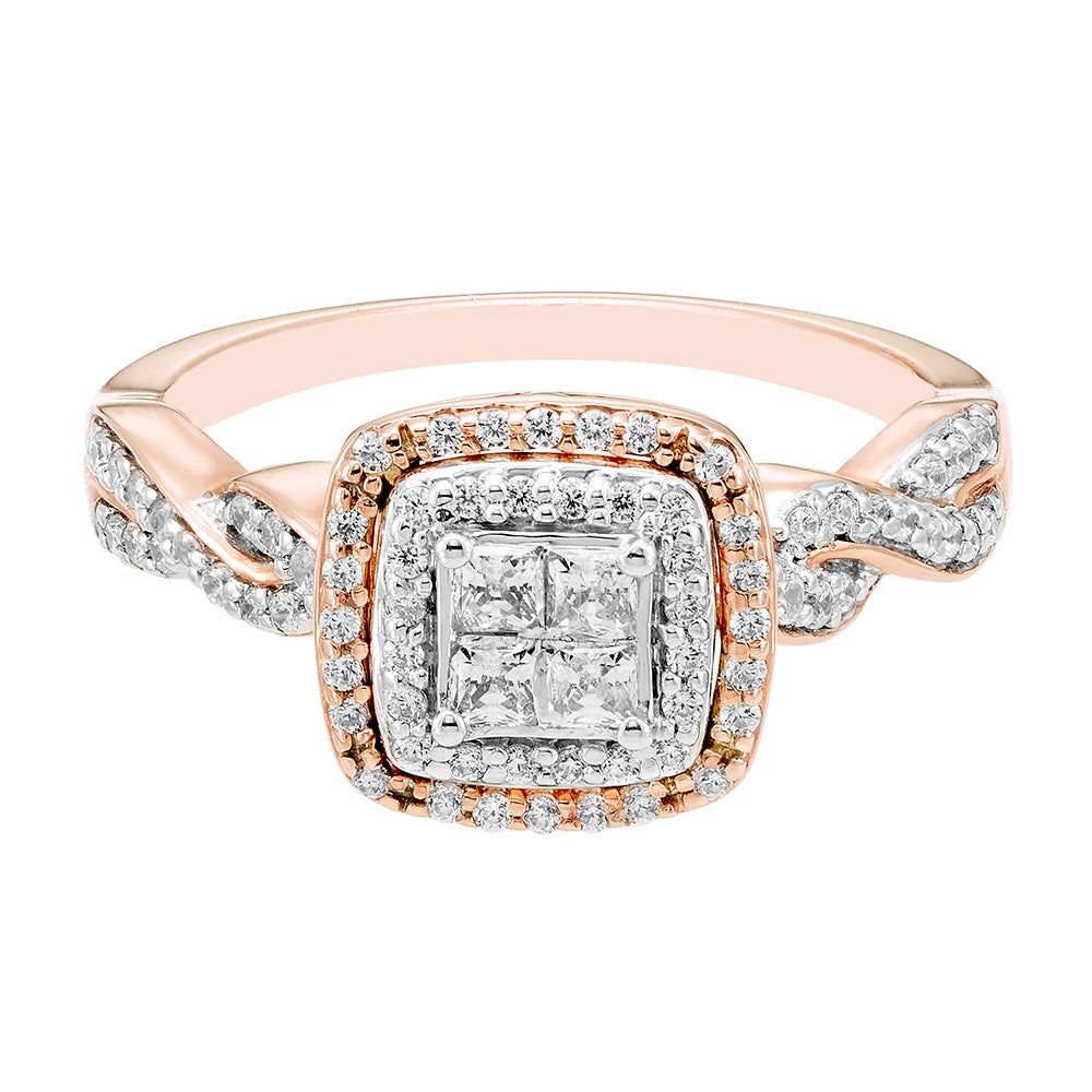 Quad Princess-Cut Diamond Engagement Ring with Twisted Band 10K Rose Gold (1/2 ct. tw.)