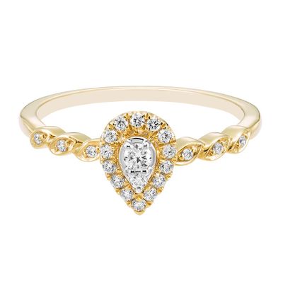 Pear-Shaped Diamond Engagement Ring with Halo 10K Yellow Gold (1/5 ct. tw.)
