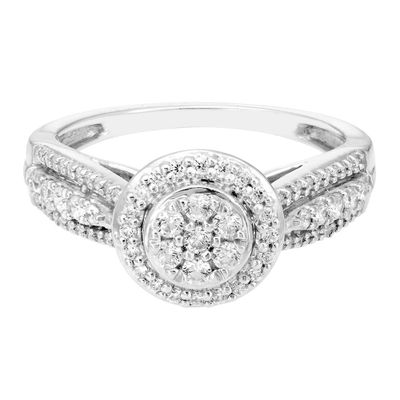 Diamond Cluster Engagement Ring with Milgrain Band 10K White Gold (1/2 ct. tw.)