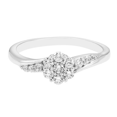 Round Cluster Diamond Ring with Side Stones 10K White Gold (1/3 ct. tw.)