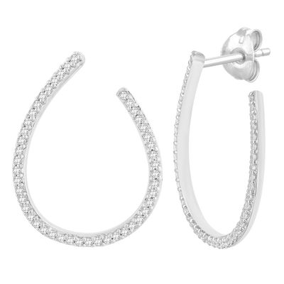 Teardrop Hoop Earrings with Pave Diamonds in 14K White Gold (1/2 ct. tw.)