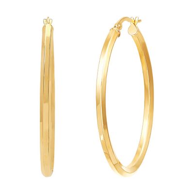 Tube Hoop Earrings with Beveled Edges in 14K Yellow Gold