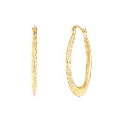 Diamond Cut Hoop Earrings with Beveled Edges in 14K Yellow Gold