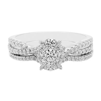 Oval Cluster Diamond Engagement Ring with Split-Shank Band 10K White Gold (5/8 ct. tw.)
