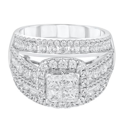 Quad Princess-Cut Diamond Engagement Ring with Wide Band 14K White Gold (2 1/2 ct. tw.)