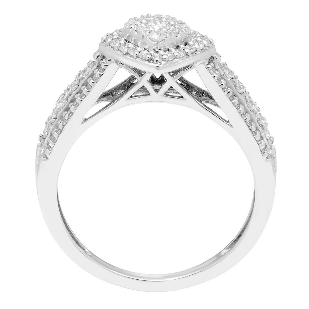 Halo Cluster Diamond Ring with Milgrain Band 10K White Gold (1/2 ct. tw.)