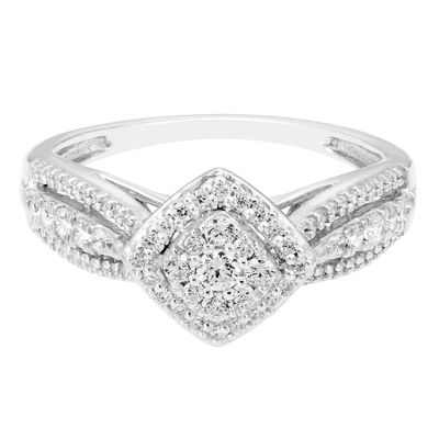 Halo Cluster Diamond Ring with Milgrain Band 10K White Gold (1/2 ct. tw.)