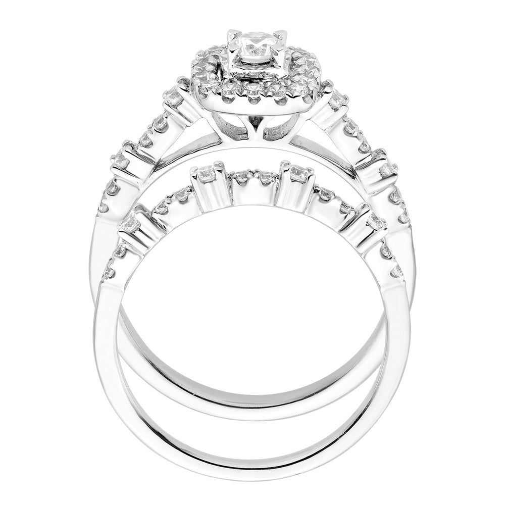 Diamond Bridal Set with Cushion-Shaped Halo 10K White Gold (3/4 ct. tw.)