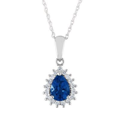 Pear-Shaped Tanzanite Pendant with Diamond Halo in 10K White Gold (1/7 ct. tw.)