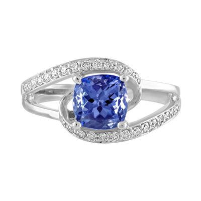 Cushion-Cut Tanzanite Ring with Diamond Bypass Band 10K White Gold (1/4 ct. tw.)