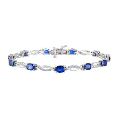 Tanzanite Bracelet with Lab-Created White Sapphire Links in Sterling Silver