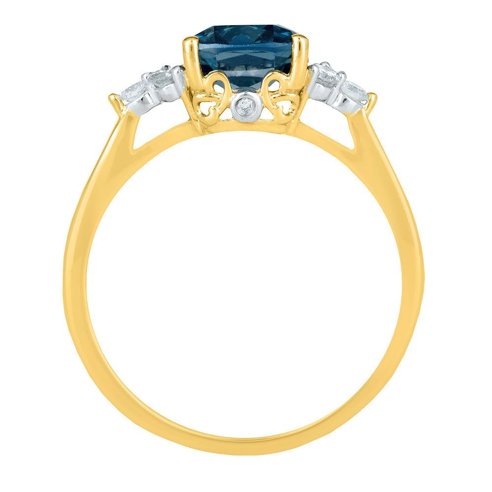 Cushion-Cut London Blue Topaz Ring with Diamonds 14K Yellow Gold (1/5 ct. tw.)