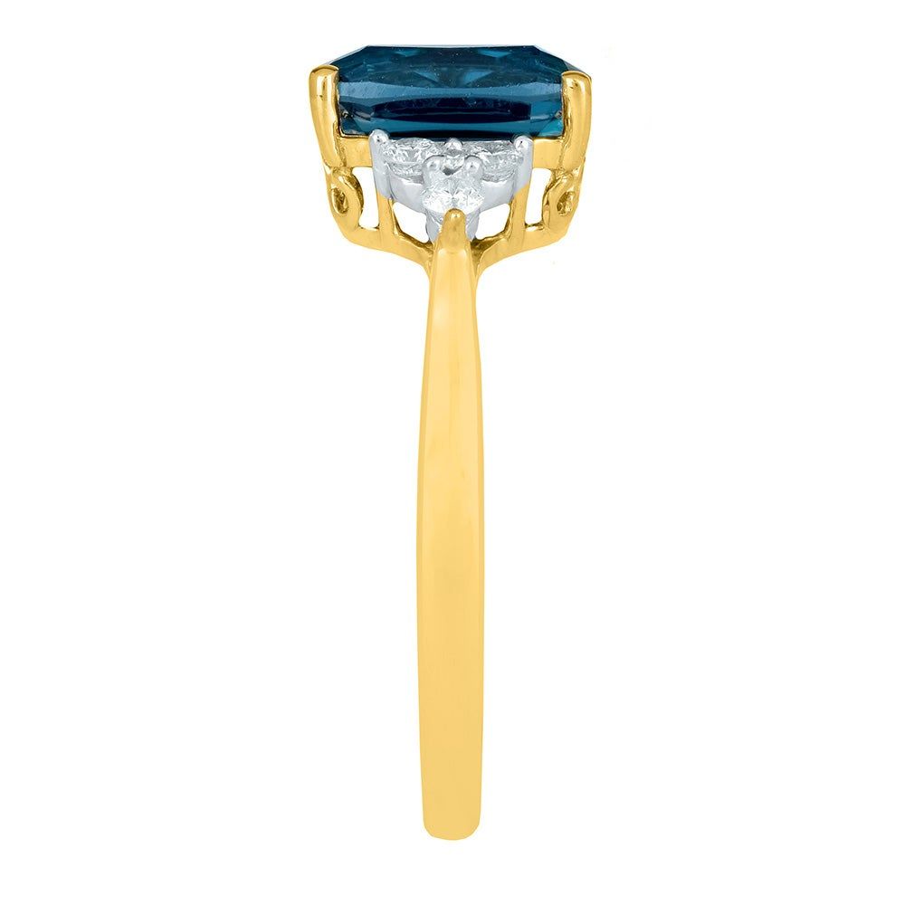 Cushion-Cut London Blue Topaz Ring with Diamonds 14K Yellow Gold (1/5 ct. tw.)