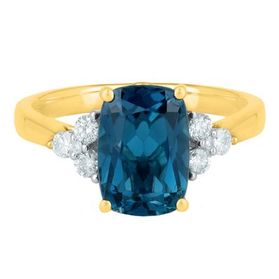Cushion-Cut London Blue Topaz Ring with Diamonds 14K Yellow Gold (1/5 ct. tw.)