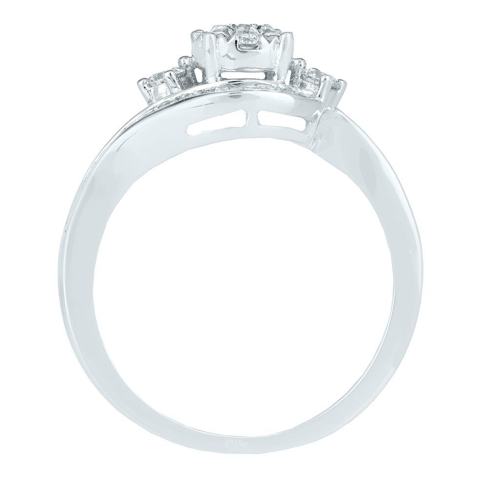 Round Cluster Diamond Ring with Baguette Side Stones 10K White Gold (1/2 ct. tw.)