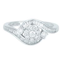 Round Cluster Diamond Ring with Baguette Side Stones 10K White Gold (1/2 ct. tw.)