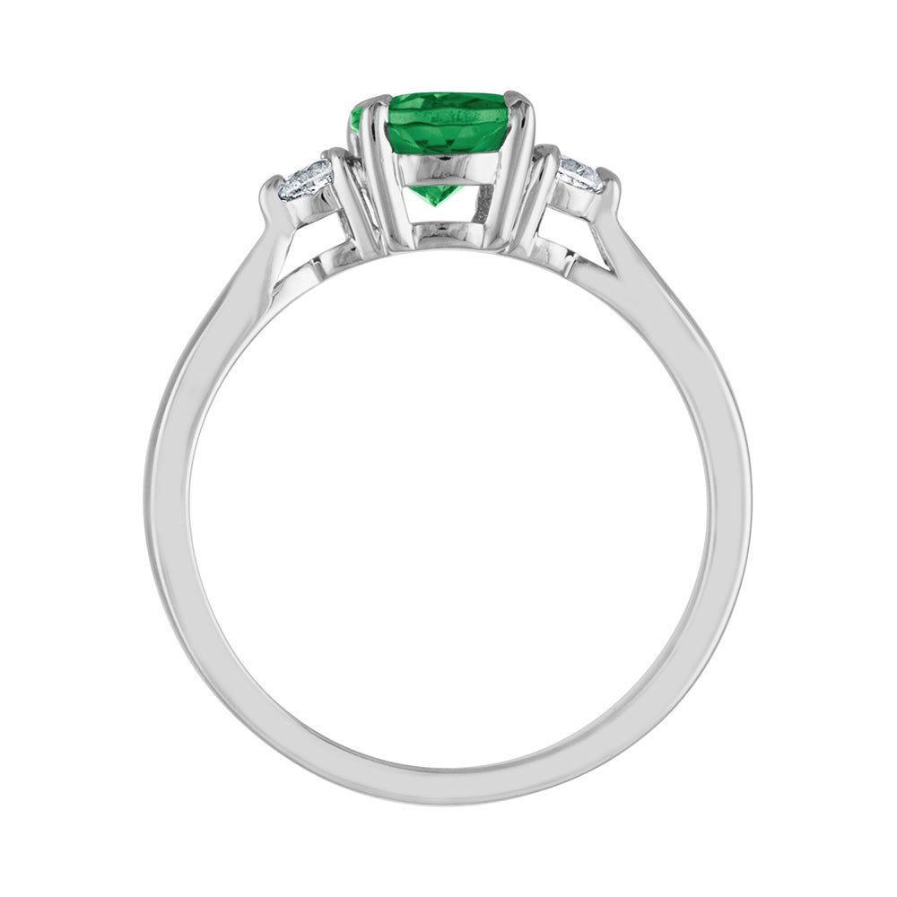 Oval Emerald Ring with Diamond Side Stones 10K White Gold (1/5 ct. tw.)