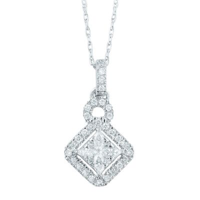 Diamond Cluster Pendant with Cushion-Shaped Halo in 14K White Gold (1/4 ct. tw.)