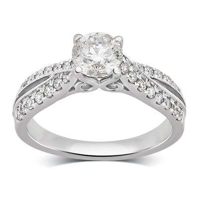 Split-Shank Diamond Engagement Ring with Round Center Stone 14K White Gold (1 1/7 ct. tw.)