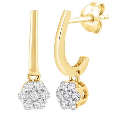 Diamond Flower Drop Earrings in 10K Yellow Gold (1/4 ct. tw.)