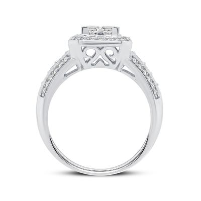 Princess-Cut Cluster Diamond Engagement Ring with Three-Row Band 14K White Gold (1 ct. tw.)