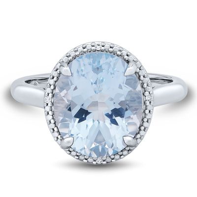 Oval Blue Topaz Ring with Diamond Accents Sterling Silver