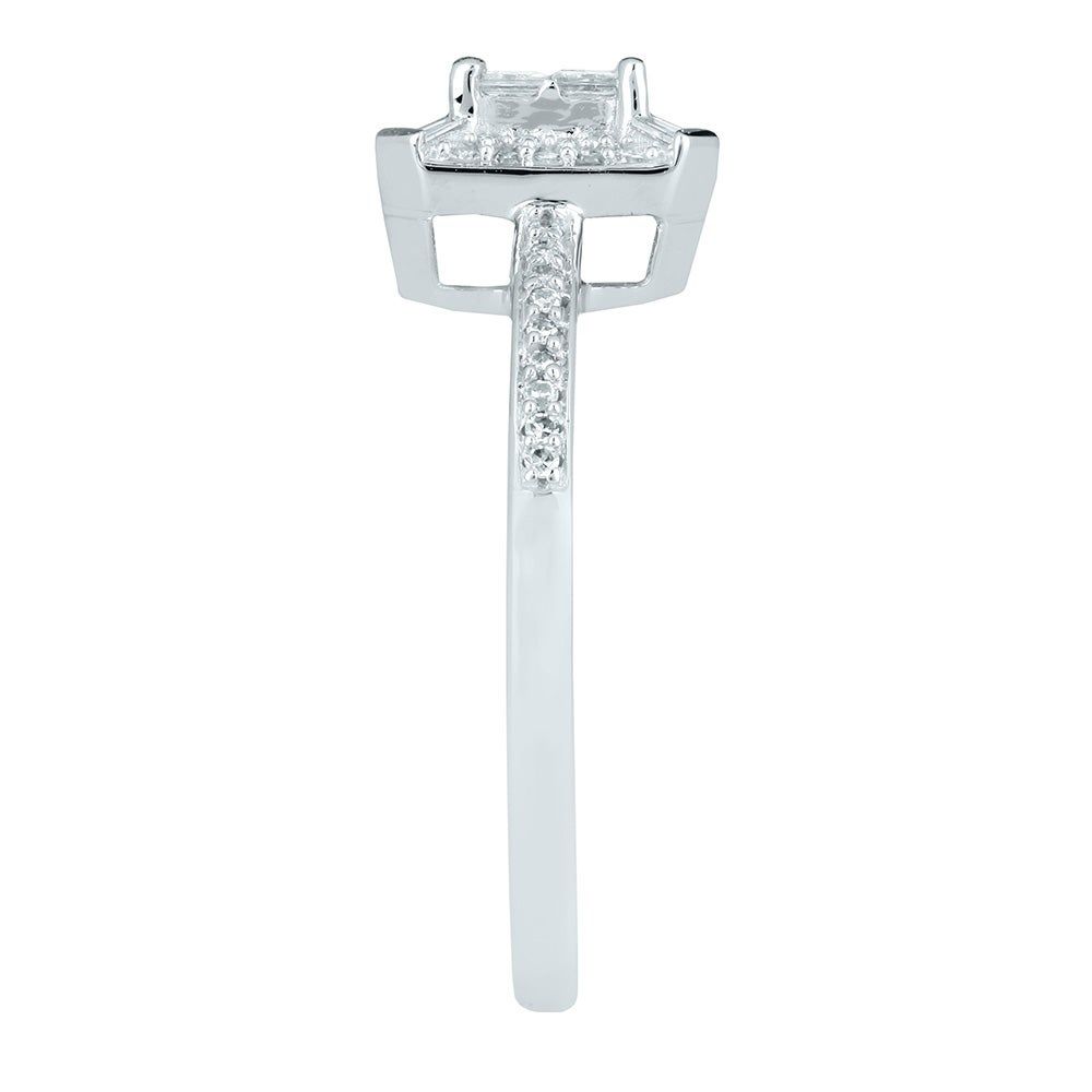 Quad Princess-Cut Diamond Engagement Ring with Cluster Halo 10K White Gold (1/2 ct. tw.)