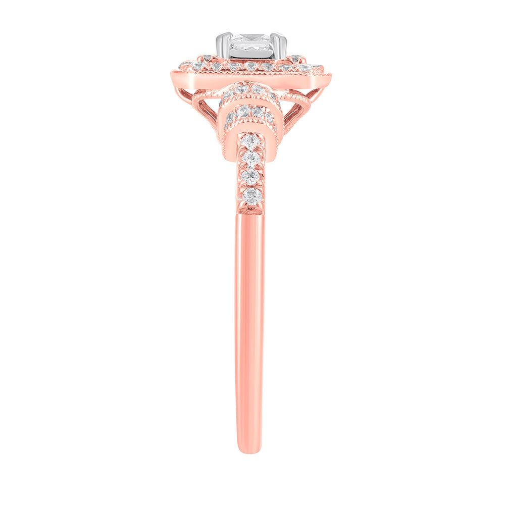 Princess-Cut Diamond Double Halo Engagement Ring 10K Rose Gold (1/2 ct. tw)