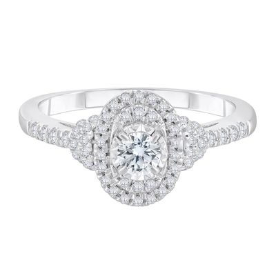 Double Halo Oval Engagement Ring with Round Illusion Diamond 10K White Gold (1/2 ct. tw.)