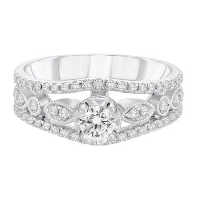 Illusion-Setting Diamond Engagement Ring with Ornate Band 10K White Gold (5/8 ct. tw.)