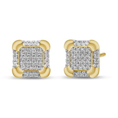 Square Diamond Cluster Stud Earrings in 10K Yellow Gold (1/3 ct. tw.)