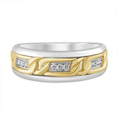 Menâs Two-Tone Diamond Ring with Chain Link Design Sterling Silver & 10K Yellow Gold (1/10 ct. tw.)