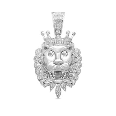Menâs Lion Head Charm with Diamonds in Sterling Silver (1 ct. tw.)