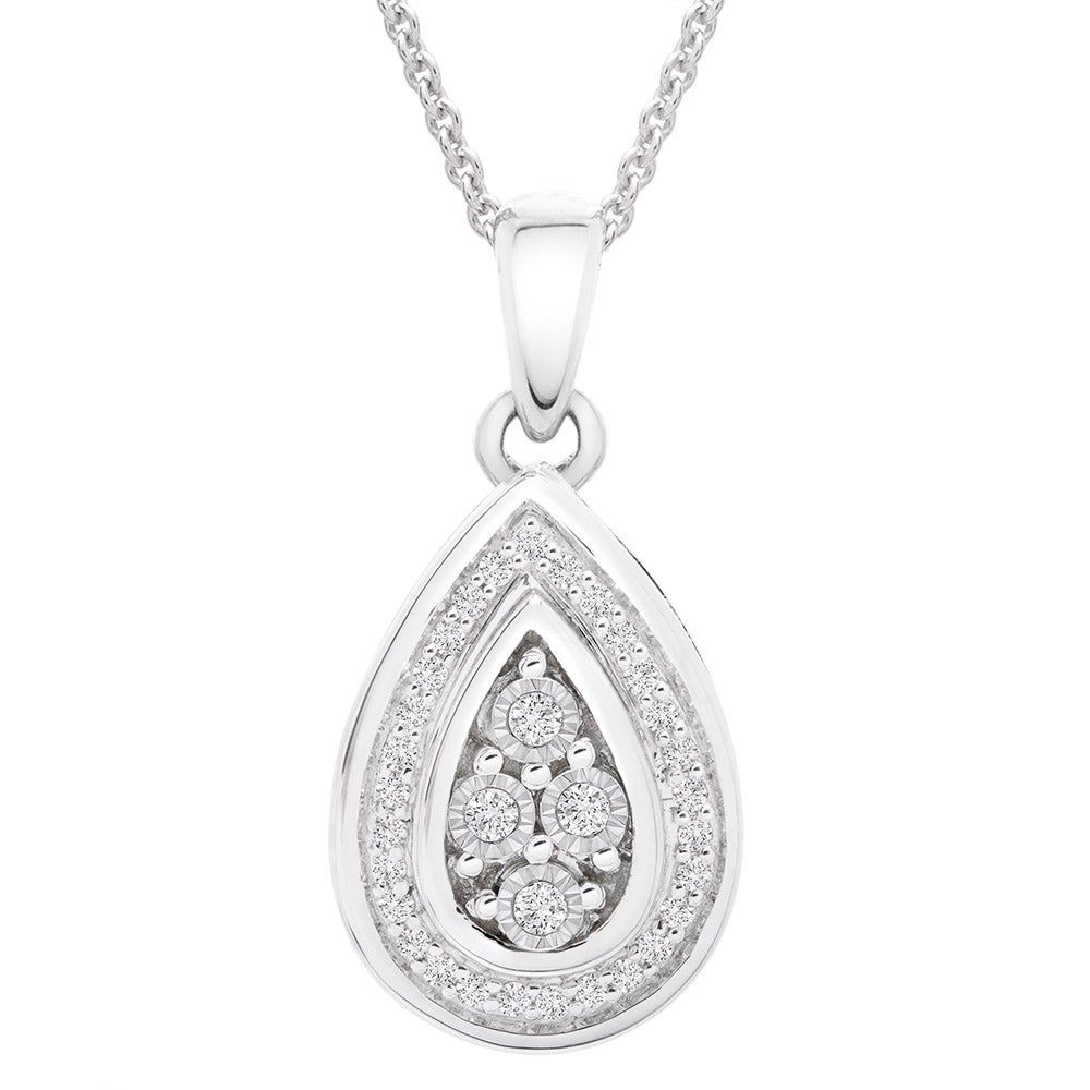 Diamond Pendant & Earrings Set with Pear Shape in Sterling Silver (1/4 ct. tw.)