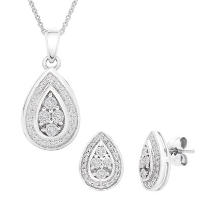Diamond Pendant & Earrings Set with Pear Shape in Sterling Silver (1/4 ct. tw.)