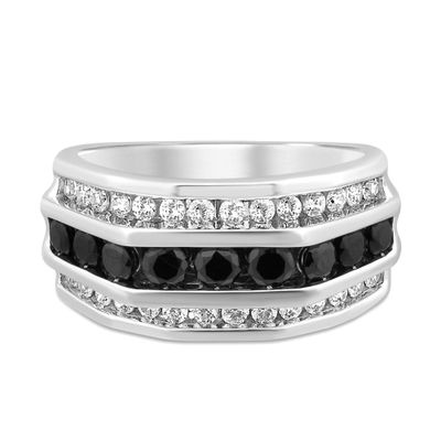 Menâs Three-Row Diamond Ring with Treated Black Diamonds 10K White Gold (2 ct. tw.)