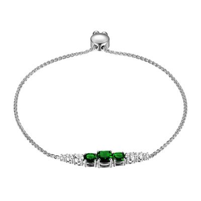 Bolo Bracelet with Lab-Created Emerald & White Sapphire in Sterling Silver
