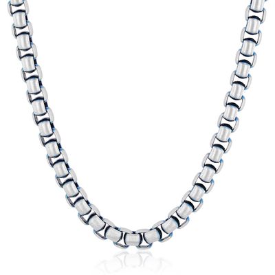 Menâs Box Chain Necklace with Blue Ion Plating in Stainless Steel, 24â