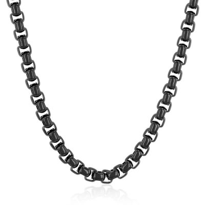 Menâs Box Chain Necklace in Black Ion-Plated Stainless Steel, 24â