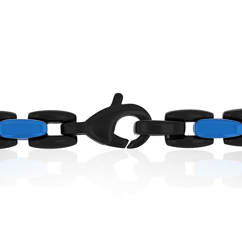 Menâs Chain Link Necklace in Black & Blue Ion-Plated Stainless Steel, 24â