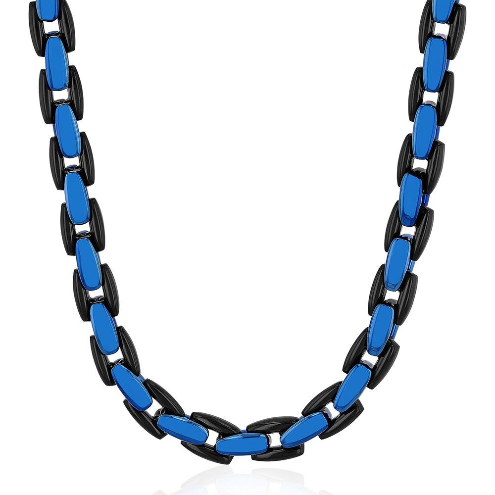 Menâs Chain Link Necklace in Black & Blue Ion-Plated Stainless Steel, 24â