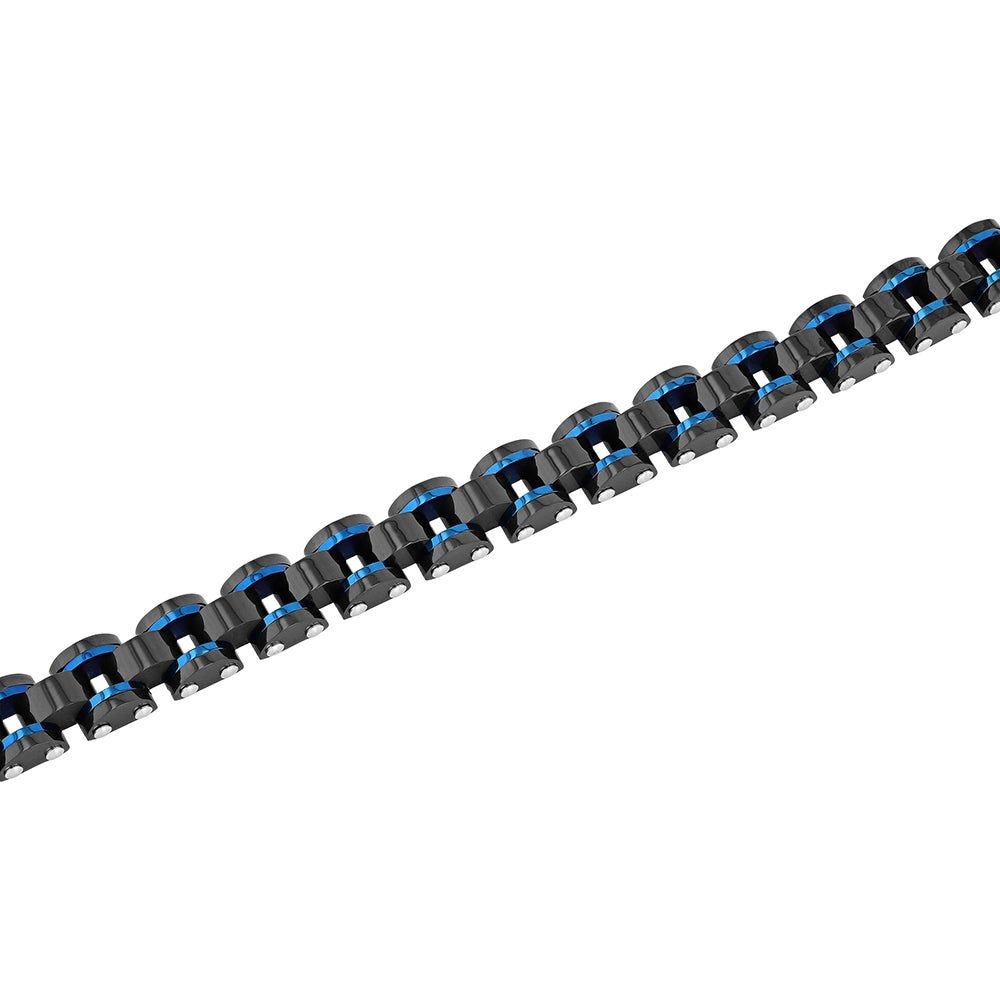 Menâs Link Bracelet in Blue & Black Ion-Plated Stainless Steel